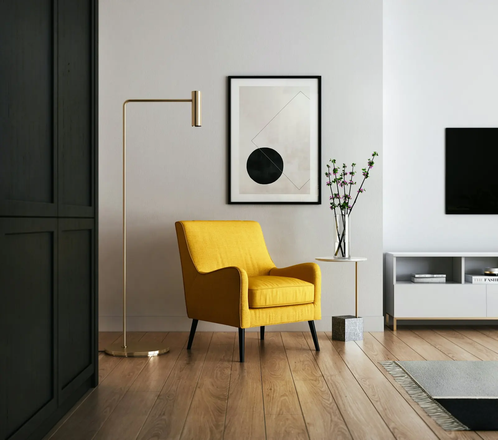 Sideboard und Sessel in modernem Design