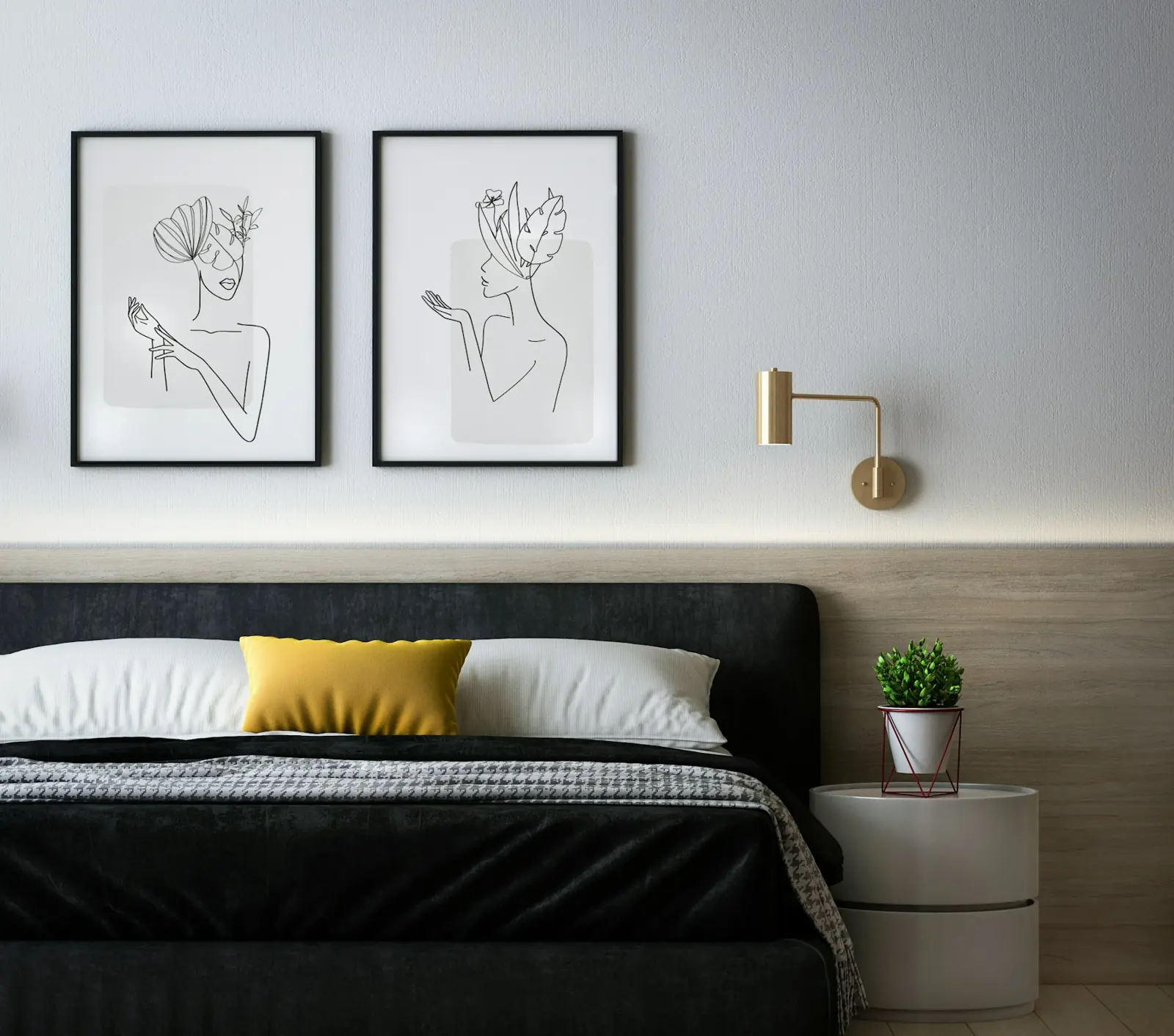 Schlafzimmer mit dekorativer Wandgestaltung