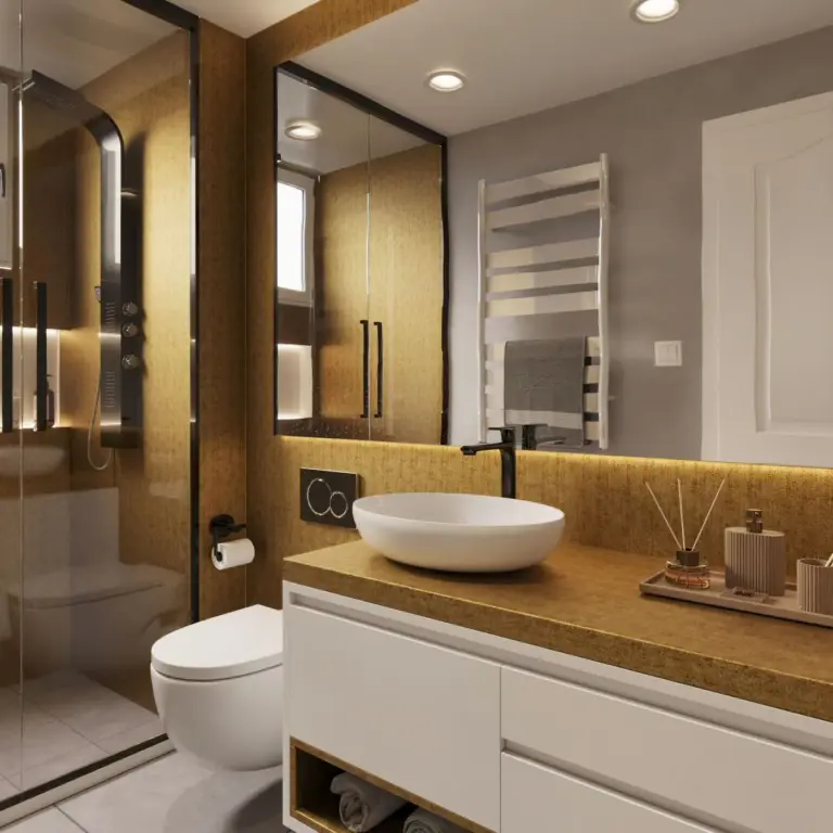 Raumbeispiel mit Dekorfolie Gold Gitter (AL15)