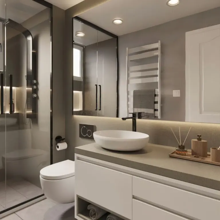 Raumbeispiel mit Dekorfolie Silber & Braun Lined (NE37)